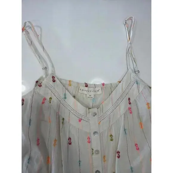 Lovestitch Women's Sleeveless Button-Front Top with Tassel Tie - Picture 2 of 5